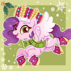 Size: 608x607 | Tagged: safe, artist:ghots_of_anarchy, imported from derpibooru, pipp petals, pegasus, pony, clothes, female, g5, looking at you, mare, my little pony: make your mark, passepartout, solo, winter outfit, winter wishday