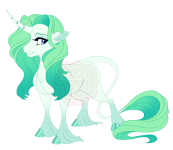 Size: 4400x3800 | Tagged: safe, artist:gigason, imported from derpibooru, oc, oc:emerald empire, pony, unicorn, cloven hooves, female, horn, mare, offspring, parent:clover the clever, parent:rarity, simple background, solo, transparent background, unshorn fetlocks