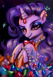 Size: 874x1280 | Tagged: safe, artist:frijolito darketo, imported from derpibooru, rarity, bat pony, pony, undead, unicorn, vampire, hair, horn, jewelry, lidded eyes, my little pony, necklace, pearl necklace, traditional art