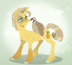 Size: 1100x1000 | Tagged: safe, artist:purplegrim40, imported from derpibooru, oc, bird, pony, unicorn, female, horn, lineless, mare, partridge, solo