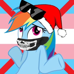 Size: 1197x1200 | Tagged: safe, imported from twibooru, rainbow dash, pegasus, pony, altbrony, christmas, holiday, image, national socialism, nazi, needs more jpeg, skull mask, solo, sunglasses on head