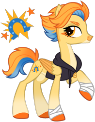 Size: 1077x1376 | Tagged: safe, artist:strawberry-spritz, imported from derpibooru, oc, pegasus, pony, clothes, female, hoodie, magical lesbian spawn, mare, offspring, parent:sassy saddles, parent:spitfire, simple background, solo, transparent background