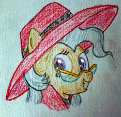 Size: 2337x2240 | Tagged: safe, artist:mildgyth, imported from derpibooru, mayor mare, pony, carmen sandiego, gameloft, gameloft interpretation, hat, solo, traditional art