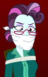 Size: 294x469 | Tagged: safe, imported from derpibooru, principal abacus cinch, human, equestria girls, bondage, bound and gagged, cloth gag, gag, help me, humanized