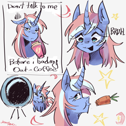 Size: 2048x2048 | Tagged: safe, artist:dmitrymemovznok, imported from derpibooru, oc, oc only, oc:laura (junosartz), pony, unicorn, carrot, coffee, food, horn, solo, telescope