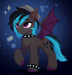 Size: 480x498 | Tagged: safe, artist:empress-twilight, imported from derpibooru, oc, bat pony, pony, choker, commission, empred, g5, hat, solo, studded bracelet, studded choker, ych result