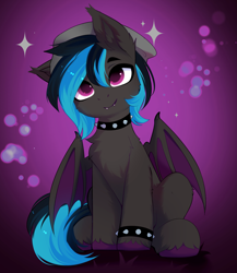 Size: 3517x4045 | Tagged: safe, artist:empress-twilight, imported from derpibooru, oc, bat pony, pony, choker, commission, empress, g5, hat, my little pony, solo, studded bracelet, studded choker, ych result