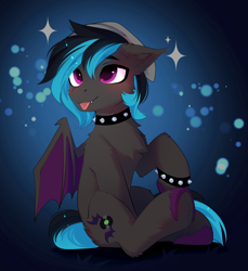 Size: 4059x4432 | Tagged: safe, artist:empress-twilight, imported from derpibooru, oc, oc:record stereo, pony, choker, commission, empress, g5, hat, solo, studded bracelet, studded choker, tongue out, ych result