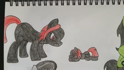 Size: 2040x1148 | Tagged: safe, artist:toastymares, oc, oc only, oc:zippers, earth pony, angry, bald, female, glare, mare, plushie, solo focus, traditional art