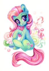 Size: 1032x1500 | Tagged: safe, artist:maytee, imported from derpibooru, minty, earth pony, pony, colored pencil drawing, g3, long mane, simple background, sitting, solo, traditional art, white background