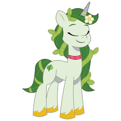 Size: 1200x1200 | Tagged: safe, artist:prixy05, editor:luckydog416, imported from derpibooru, pony, unicorn, my little pony: pony life, eyes closed, female, g5, horn, leaf pony, mare, my little pony: tell your tale, simple background, solo, transparent background