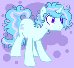 Size: 540x498 | Tagged: safe, anonymous artist, artist:anonymous, imported from derpibooru, oc, oc only, oc:dreamlight wishes, pony, unicorn, abstract background, horn, male, messy mane, purple eyes, solo, stallion