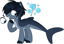 Size: 2309x1597 | Tagged: safe, artist:strawberry-spritz, imported from derpibooru, oc, oc only, oc:kai, original species, shark, shark pony, base used, black mane, blue eyes, blue hooves, colored belly, colored eyebrows, colored hooves, commission, countershading, eye markings, facial markings, fins, fish tail, gills, hooves, looking back, male, male oc, open mouth, open smile, pale belly, profile, raised hoof, shark tail, sharp teeth, shiny mane, simple background, smiling, solo, stallion, tail, tail fin, teeth, transparent background