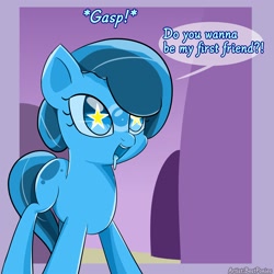 Size: 2000x2000 | Tagged: safe, artist:bestponies, imported from derpibooru, oc, oc only, oc:gooey gum, goo, goo pony, monster pony, original species, pony, cute, dialogue, female, filly, foal, mare, open mouth, open smile, smiling, solo, starry eyes, wingding eyes