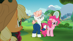 Size: 1024x575 | Tagged: safe, imported from derpibooru, screencap, applejack, pinkie pie, svengallop, the mane attraction, abuse, my little pony, pinkiebuse, sad