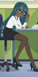 Size: 600x1200 | Tagged: prompter needed, source needed, safe, imported from derpibooru, queen chrysalis, human, /mlp/, ai content, ai generated, clothes, glasses, high heels, humanized, office worker, shoes, watch