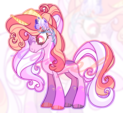 Size: 3735x3455 | Tagged: safe, artist:anno酱w, imported from derpibooru, oc, oc only, pony, unicorn, base used, flower, flower in hair, headband, horn, magical lesbian spawn, offspring, outline, parent:fleur-de-lis, parent:luster dawn, ponytail, smiling, solo, watermark, zoom layer