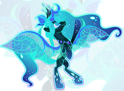 Size: 2776x2040 | Tagged: safe, artist:anno酱w, imported from derpibooru, oc, oc only, changeling, changeling queen, changepony, hybrid, adoptable, adopted offspring, base used, crown, ethereal hair, ethereal mane, ethereal tail, eyelashes, eyeshadow, female, horn, insect wings, interspecies offspring, jewelry, leaves, magical lesbian spawn, makeup, moon, offspring, outline, parent:princess luna, parent:queen chrysalis, parents:chrysaluna, rearing, regalia, solo, spread wings, tail, watermark, wings, zoom layer