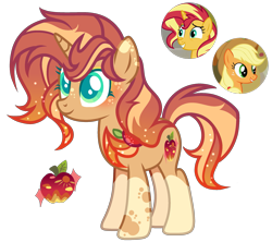 Size: 2415x2148 | Tagged: safe, artist:anno酱w, imported from derpibooru, oc, oc only, pony, unicorn, adoptable, apple, base used, body markings, cutie mark, food, freckles, hairband, horn, magical lesbian spawn, offspring, parent:applejack, parent:sunset shimmer, simple background, solo, transparent background