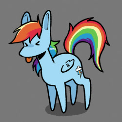 Size: 800x800 | Tagged: safe, artist:pyukumeru, imported from derpibooru, rainbow dash, pegasus, pony, :p, eyes closed, female, gray background, mare, simple background, solo, tongue out