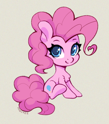 Size: 704x800 | Tagged: safe, artist:maytee, imported from derpibooru, pinkie pie, earth pony, pony, chest fluff, chibi, digital art, sitting, smiling, solo