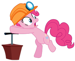 Size: 1822x1500 | Tagged: safe, artist:sketchmcreations, imported from derpibooru, pinkie pie, earth pony, pony, rock solid friendship, season 7, bipedal, bipedal leaning, clothes, detonator, female, frown, hard hat, hat, helmet, leaning, mare, my little pony, open mouth, simple background, transparent background, vector