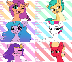 Size: 1101x951 | Tagged: safe, artist:tamers12345, imported from derpibooru, hitch trailblazer, izzy moonbow, pipp petals, sprout cloverleaf, sunny starscout, zipp storm, end credits, g5, mane five, my little pony: sunny starscout meets twilight sparkle, sprout joins the mane five