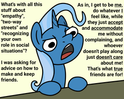 Size: 2048x1640 | Tagged: safe, artist:ewoudcponies, imported from derpibooru, trixie, pony, unicorn, bust, dialogue, female, frown, horn, mare, open mouth, simple background, solo, yellow background