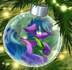 Size: 2400x2330 | Tagged: safe, alternate version, artist:yuris, imported from derpibooru, bat pony, pony, advertisement, ball, bauble, christmas, christmas ornament, christmas tree, clothes, commission, cute, decoration, frog (hoof), garland, glass, holiday, hoodie, looking at you, looking back, male, micro, multi ych "christmas ball", open mouth, sitting, solo, tree, underhoof, ych result, your character here