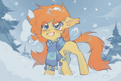 Size: 5000x3352 | Tagged: safe, artist:monphys, imported from derpibooru, oc, earth pony, pony, clothes, fluffy, scarf, snow, solo