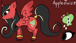 Size: 960x540 | Tagged: safe, artist:kharmacal, imported from derpibooru, oc, oc only, oc:apple juice, alicorn, accessory, alicorn oc, bracelet, horn, jewelry, reference sheet, solo, tail, tail wrap, unshorn fetlocks, wing gradient, wings