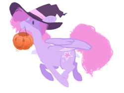 Size: 640x480 | Tagged: safe, artist:bananasmores, imported from derpibooru, starsong, pegasus, pony, g3, halloween, hat, holiday, pumpkin bucket, solo, witch hat