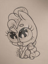 Size: 774x1032 | Tagged: safe, artist:chikinnooget, imported from derpibooru, pinkie pie, drawing, monochrome, sketch, traditional art