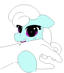 Size: 497x571 | Tagged: safe, artist:pylony, imported from derpibooru, linky, shoeshine, earth pony, human, biting, blushing, floppy ears, hand, pixel-crisp art, simple background, smiling, tooth, venom