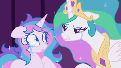 Size: 800x450 | Tagged: safe, anonymous artist, imported from derpibooru, princess celestia, star dreams, alicorn, unicorn, crying, dialogue in the description, female, horn, injured, mother and child, mother and daughter, parent:princess celestia, sad, show accurate