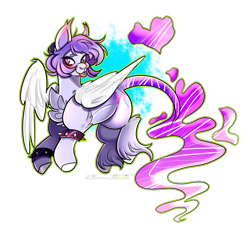 Size: 1231x1117 | Tagged: safe, artist:legendaryshadee, imported from derpibooru, oc, oc:ethereal dreams, pegasus, pony, solo, spiked wristband, tongue out, wristband