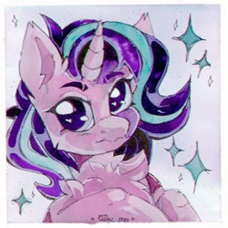 Size: 1280x1280 | Tagged: safe, artist:lilacclime, imported from derpibooru, starlight glimmer, pony, unicorn, chest fluff, eyelashes, female, horn, looking at you, mare, solo, traditional art, watermark