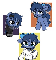 Size: 985x1057 | Tagged: safe, artist:wenni, imported from derpibooru, oc, oc only, oc:whinny, pony, bow, clothes, ear piercing, female, filly, foal, frown, goth, hair bow, hoodie, mare, piercing, pigtails, simple background, smiling, solo, twintails, white background, younger