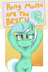 Size: 3334x5000 | Tagged: safe, artist:sigilponies, imported from derpibooru, lyra heartstrings, pony, unicorn, armpits, belly, belly button, bipedal, female, glowing, glowing horn, horn, magic, mare, passepartout, sign, signature, smiling, solo, telekinesis