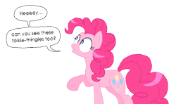 Size: 931x552 | Tagged: safe, artist:lullapiies, imported from derpibooru, pinkie pie, pony, fourth wall, simple background, solo, speech bubble, transparent background