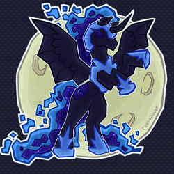 Size: 1000x1000 | Tagged: safe, artist:cookiedough, imported from derpibooru, nightmare moon, alicorn, pony, ethereal mane, full body, moon, simple background, solo