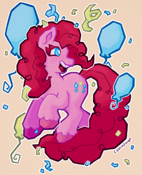 Size: 1038x1280 | Tagged: safe, artist:cookiedough, imported from derpibooru, pinkie pie, pony, balloon, signature, smiling, solo