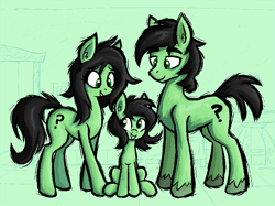 Size: 802x600 | Tagged: safe, artist:daze, imported from derpibooru, oc, oc:anon stallion, oc:anon-mare, oc:filly anon, earth pony, pony, family, female, filly, foal, male, mare, pixel-crisp art, stallion, trio