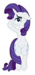 Size: 626x1346 | Tagged: safe, artist:of-felt-and-cardboard, imported from derpibooru, rarity, pony, unicorn, anatomically incorrect, backwards, bedroom eyes, body pillow, body pillow design, both cutie marks, female, floppy ears, looking at you, looking back, looking back at you, mare, modular, seductive look, simple background, solo, sticker, transparent background