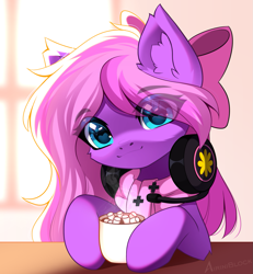 Size: 1165x1262 | Tagged: safe, artist:airiniblock, imported from derpibooru, oc, oc only, oc:lillybit, earth pony, pony, chocolate, clothes, commission, cute, ear fluff, food, headphones, heart, heart eyes, hot chocolate, icon, marshmallow, morning, solo, wingding eyes, ych result