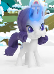 Size: 1324x1800 | Tagged: safe, edit, edited screencap, imported from derpibooru, screencap, rarity, pony, unicorn, my little pony: pony life, my little pony: stop motion short, snowball fight (short), cute, grin, magic, magic aura, smiling, smug, snow, snowball, solo