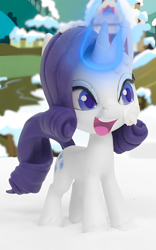 Size: 1112x1780 | Tagged: safe, edit, edited screencap, imported from derpibooru, screencap, rarity, pony, unicorn, my little pony: pony life, my little pony: stop motion short, snowball fight (short), cute, magic, magic aura, smug smile, snow, solo