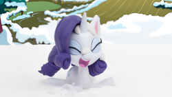 Size: 1920x1080 | Tagged: safe, edit, edited screencap, imported from derpibooru, screencap, rarity, pony, unicorn, my little pony: pony life, my little pony: stop motion short, snowball fight (short), cute, laughing, snow, solo