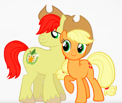 Size: 737x623 | Tagged: safe, imported from twibooru, applejack, bright mac, father and child, father and daughter, female, image, male, parent and child, png, simple background, white background