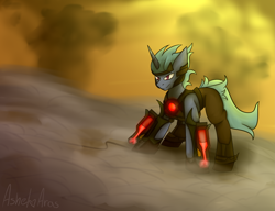 Size: 4225x3250 | Tagged: safe, artist:ashel_aras, imported from derpibooru, pony, unicorn, armor, commission, fog, high res, ponified, rule 85, solo